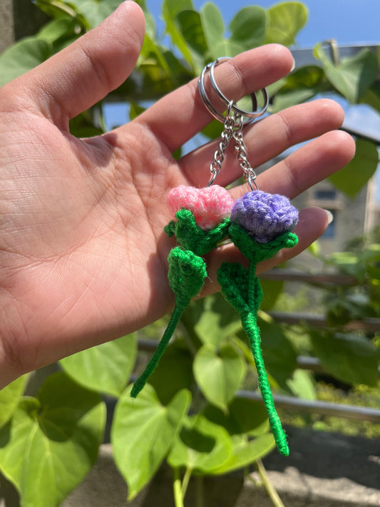 Pink and Purple rose keychain